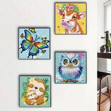 1 Set Cartoon Animal Diamond Painting Kit, Sparkling Diamond Mosaic Art Set, DIY Room Decor Diamond Painting, Kids Holiday Craft Supplies, Includes Canvas, Diamond Bags, Tools, Size 6.69in*6.69in, Suitable For Home Wall & Desk Decor, Kids Party Favors, Holiday & Festival Gifts For Friends - Multicolor - View 6
