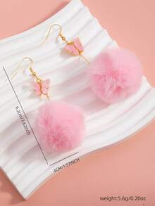 1 Pair Cute Butterfly & Faux Fur Ball Earrings, Suitable For Daily Wear
