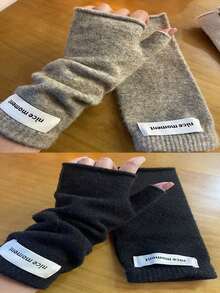 French Casual Style Thick Fingerless Gloves, Warm For Autumn/Winter, Unisex Solid Color Fingerless Gloves, Warm Knitted Touchscreen Gloves, Versatile For Women In Autumn/Winter French Casual Style Thick Fingerless Gloves, Warm Faux Cashmere Knitted Fingerless For Women In Autumn/Winter+Winter Gear+Gloves Bear+Christmas Summer - Multicolor - View 20