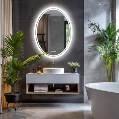 CYPNWisfor Espejo Baño Led Ovalado: Espejo Baño Pared con Luz Led Integrada 50x70 cm Espejo Moderno Antivaho Inteligente Retroiluminado 3 Colores de Luz Regulable Interruptor Tactil para Tocador LavavoFashion