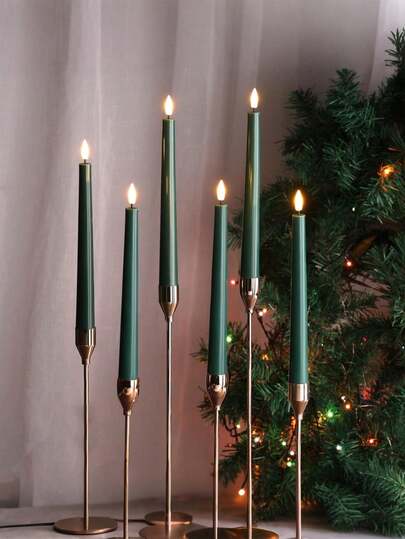 3D Wick Flickering Flameless LED Taper Candles, Battery Operated Realistic Flame Candle Holders For Birthday, Wedding, Party, Dining Table, Fireplace Decor, Gatherings And DIY, Windowsill Candles, Classic Tall Cone Candles, Suitable For Home Gatherings, Wedding Decor (Green)