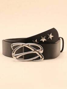 1条朋克街头风黑色格子星星男女通用时尚腰带，适合搭配牛仔裤、休闲裤，也适合派对、音乐节、万圣节、聚会、校园等场合。