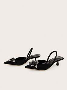 2025新款女士水钻尖头高跟鞋（鞋面随机裁剪） - 黑色 - 查看 3