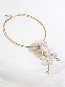 Delicate Iridescent White Flower Jewelry, Gold Chain Design, Luxury Gift For Wedding, Valentine's Day - Multicolor - View 5