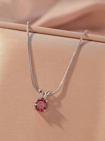 1pc Red Round Pendant Necklace, Romantic & Fashionable Stainless Steel Chain Necklace Suitable For Daily, Festivals, Work Commute, Decoration