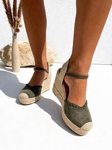Women's High Wedge Platform Sandals In A Bohemian Style, Espadrille Sandals For Beach Holidays With A Jute Sole, Perfect For Dates And Work In Summer - Dark Green - View 4