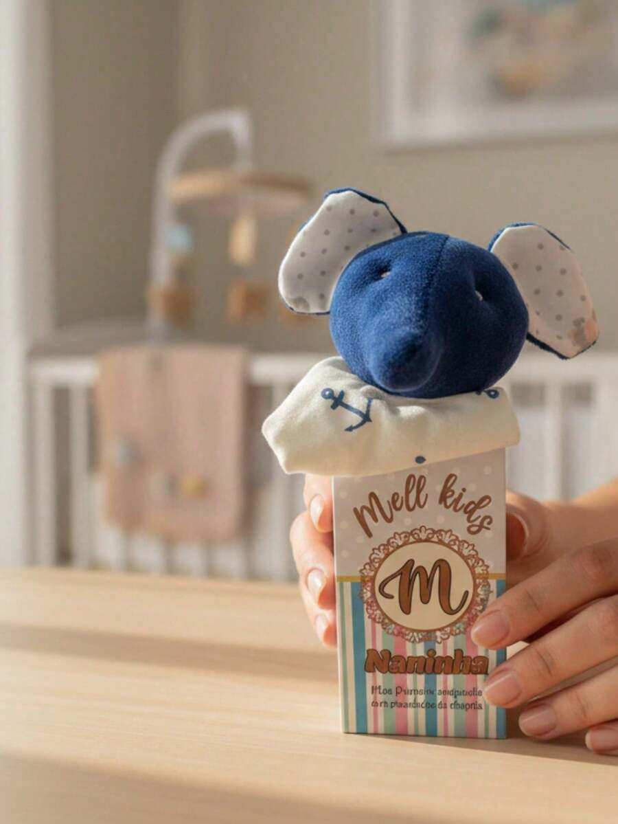 Baby Blanket With Lion Plush Toy And Green Microsoft Lining. - NAVY BLUE ELEPHANT - View 1