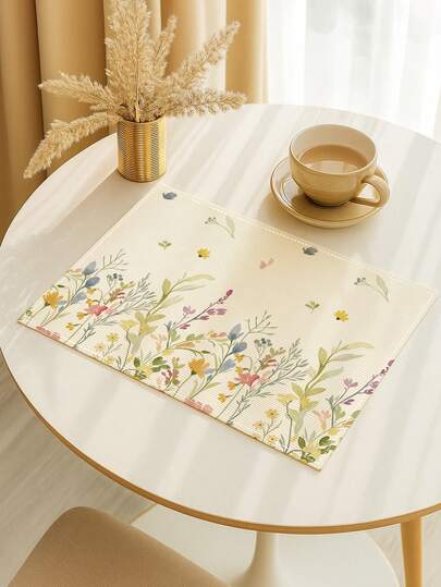 4Pcs Watercolor Wildflower Spring Pastel Colorful Placemats Watercolor Style Placemat Easy Clean Decoration Table Mats Indoor Outdoor Round Table Party Dining