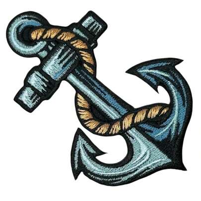 3.5" Nautical Anchor Iron On Patch - Embroidered Nautical Anchor Applique Appliques Iron On Sew On Patches For Holes, Clothing, Jeans, Hat, Backpacks, Clothes - Anchor Patch