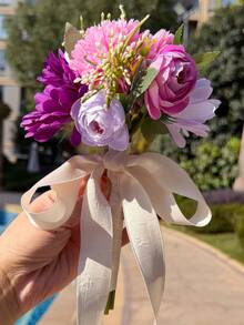 1件伴娘花束象牙色人造雛菊花束，適合伴娘婚禮小型花卉中心裝飾，適用情人節派對與週年紀念 - 彩色 - 查看 13