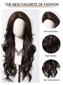 [1pc Curly Wave High-Temperature Fiber Wig] 1pc Elegant Curly Wave High-Temperature Fiber Wig For Women, 150% Density Rose Net Cap, Fashion Matte Finish Cosplay Style, No Lace Full Wig - Dark Brown - View 8