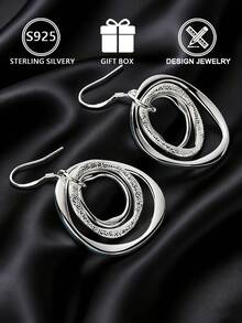 1 đôi bông tai bạc 925 hình oval xoắn nhiều lớp, bề mặt mờ (hiệu ứng vòng xoắn), hộp quà tặng, thích hợp để đeo hàng ngày và trong các dịp lễ. - Bạc - Xem 6