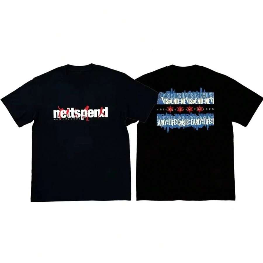 NETTSPEND 2026 EARLY LIFE CRISIS MERCH Limited Edition Short-Sleeved T-Shirt Tour Tattoo Design Autumn And Winter Innerwear - màu đen - Xem 1