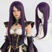 Lange gerade Seitliche Niedrige Pferdeschwanz Hellviolette Anime Cosplay Perücke mit Pony, Geeignet für Frauen, Hitzebeständige synthetische Faser, Klassische Mode Lila Perücke, Geeignet für Geburtstag, Thanksgiving, Weihnachten, Neujahr Dekoration und andere Anlässe - Mauve - Übersicht 5