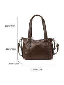 Geantă vintage maro, de mare capacitate, geantă de umăr, geantă crossbody, geantă de navetă zilnică pentru femei de afaceri. Geantă de mână casual nouă, capacitate mare, curea de umăr lată, poate fi folosită ca geantă de umăr sau geantă crossbody. - Multicolor - Vizualizare 12