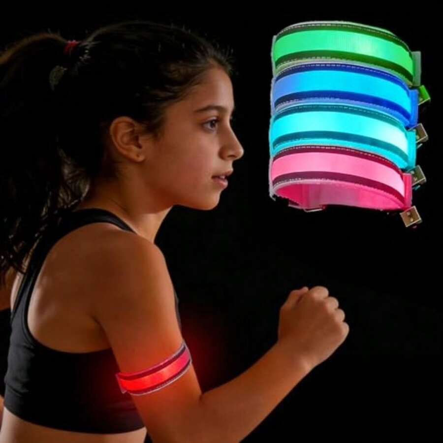 CYPN4 Pack of Brazalete led Recargables por USB Banda Reflectante Ajustable de  con 5 Opciones de Color o Degradado para Uso Nocturno y días con NieblaFashion - como en la foto - Ver 1