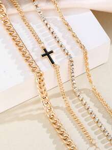 4Pcs/Set Punk Hip-Hop Cross Chain Bracelet Set Minimalist Zirconium Oxide Bracelet Men's Everyday Wear Party Jewelry - Bracelet Set - View 8