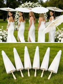 6pcs Vintage White Paper Parasols - 15.7 Inches, Foldable & Portable, Ideal For Weddings, Festivals, Home Decor, Sun Protection, Arts & Design, Photography, Sunshade, And Creating A Romantic Valentine's Day Atmosphere (We Recommend Ordering The Larger 13 Inch Size For Better Photo Effects).,Spring Summer Picks,Brides Maid Gifts,Room,Bedroom Decor,Beach,Travel,For Men,For Women,Vacation,Cute Stuff - White - View 2