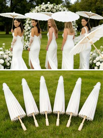 6pcs Vintage White Paper Parasols - 15.7 Inches, Foldable & Portable, Ideal For Weddings, Festivals, Home Decor, Sun Protection, Arts & Design, Photography, Sunshade, And Creating A Romantic Valentine's Day Atmosphere (We Recommend Ordering The Larger 13 Inch Size For Better Photo Effects).