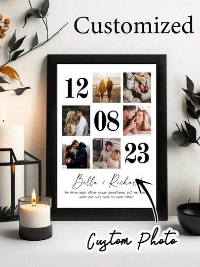 Customizable Minimalist Design Photo Frame, Desktop Or Wall-Mounted Frame, Room Decor Gift, Ideal Gift For Boyfriend/Girlfriend, Suitable For Valentine's Day, Anniversary, Wedding, Living Room, Home, Birthday, Graduation Etc. (Available In Small And Large Size, Please Confirm Size Before Ordering. Caution For Orders Without Frame, May Arrive Wrinkled)