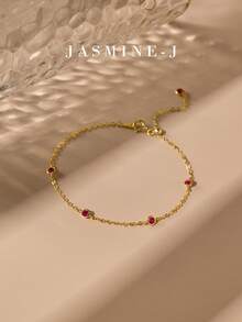1pc S925 Sterling Silver Five-Diamond Chain Bracelet Features A Red Sapphire And Gold Accents. A Simple Yet Elegant High-End Jewelry Bracelet, Suitable For Everyday Wear By Women, It Makes A Perfect Gift. - Multicolor - View 10
