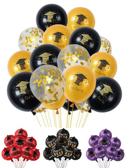 19pcs Graduation Balloon Bouquet, Black Gold Confetti Latex Balloons, Graduation Party Decor, Graduation Party Supplies, We Did It, 2026 Graduation, Graduation Cap Pattern Decorative Balloons, Congrat Grads, Congratulations, Graduation Photo Backdrop Props, Decorative Balloon Arch Accessories, Graduation Ceremony Venue Decor, Indoor/Outdoor Graduation Decorative Balloons, Graduation Gifts, Party Favors