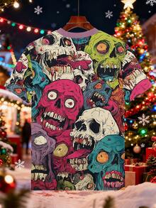 Colorful Zombie Skull 3D Digit Men'S Printed T-Shirt |   Bright Crew Neck And Short Sleeves, Slight Stretch Fabric, Ideal For Summer Outings And Casual Wear, Perfect Holiday Gift - Màu sắc hỗn hợp - Xem 7