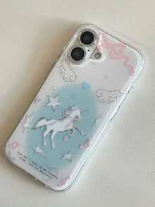 新款时尚可爱蓝色星星、音符、小马翅膀图案手机壳，兼容 17 Pro Max、16、15、14、13 系列，保护套 - 彩色 - 查看 3