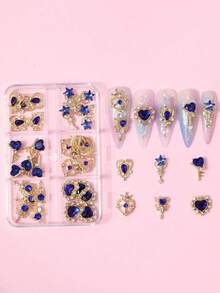 30件套3D美甲装饰品，适用于美甲，3D装饰套装，金色底钉，彩色蓝色爱心美甲水钻和水晶，适用于亚克力指甲，DIY美甲宝石，美甲用品 - 藍色 - 查看 10