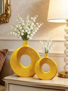 1pc Creative And Simple Donut Shaped Flower Vase Flower Arrangement Decoration Ornament Gifts Birthday Graduation Home Decor Room Decor Glass Vase - Yellow - View 5