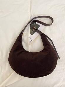 Women's Retro Minimalist Large Capacity Crescent Shoulder Tote Bag, Versatile For Daily Outing, Casual And Commuting - Coffee - View 4