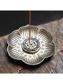 2pcs Vintage Lotus Incense Burner/Holder, Elegant And Compact Design, Suitable For Living Room, Bedroom And Other Spaces - Bronze - View 2