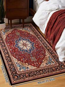 1 件装复古仿旧红色涤纶矩形低维护地毯，适用于走廊、床边、客厅、卧室家居装饰 - 彩色 - 查看 19