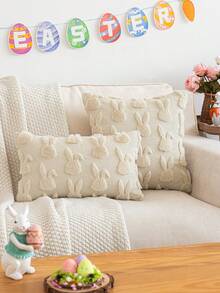 1 pieza/2 piezas Funda de cojín decorativa suave y esponjosa con diseño de conejo blanco, adecuada para dormitorio, mesita de noche, sofá, decoración de Pascua - Blanco - Ver 10