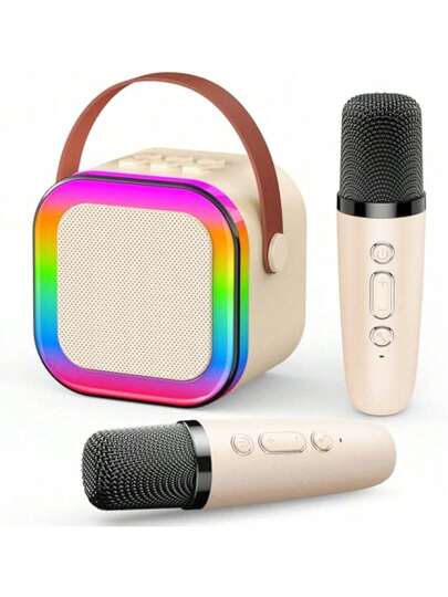 Portable Karaoke Machine With 2 Microphones | USB/Type-C Charging, Built-In Party Light, Suitable For Birthday Parties, Family Gatherings, Halloween, Christmas And Other Occasions. Sturdy Construction And Compact Design.