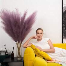 KF-Faux Pampas Grass 6 Stems, Artificial Pampas Grass - 43 Inch Total Extra Large Pompass Grass Tall Pompous Boho Flower Arrangement And Floor Vase Filler Home Decor For Room Wedding Party (Black) - 淺紫色 - 查看 6