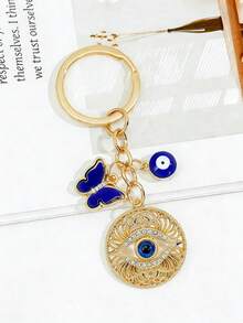 Turkish Blue Evil Eye Hollow Keychain, Butterfly Rhinestone Pendant, Fashionable Bag Charm