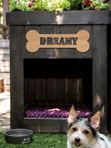 1pc Personalized Dog Name Sign, Wood Dog Name Plate, Dog Name Plaque, Custom Dog Bone Shape Sign - Multicolor - View 6