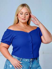 Blouse Plus Size, Beige Elastane,  Style, Plus Size Look, Sizes 44 To 52 - azul real - Ver 2