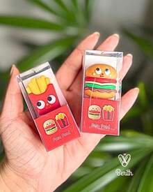 Apontador Papelaria fofa De Lápis Batata Frita e Hambúrguer Fofo Kawaii Papelaria Silicone Cortador Escola - Batata Frita - Visão 2