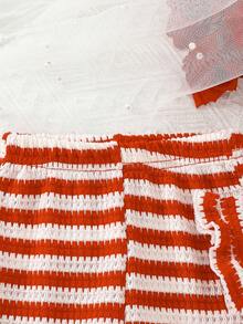 两件套女婴条纹蝴蝶结上衣和简约长裤优雅时尚套装 - 紅色 - 查看 6