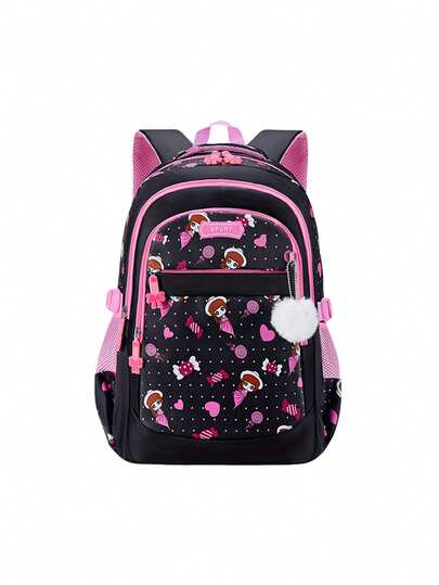 1pc School Backpack For Agers, 15.6 Inch Laptop Dual-Shoulder Backpack With Pompom, Back To School Gift, Casual Travel Bag