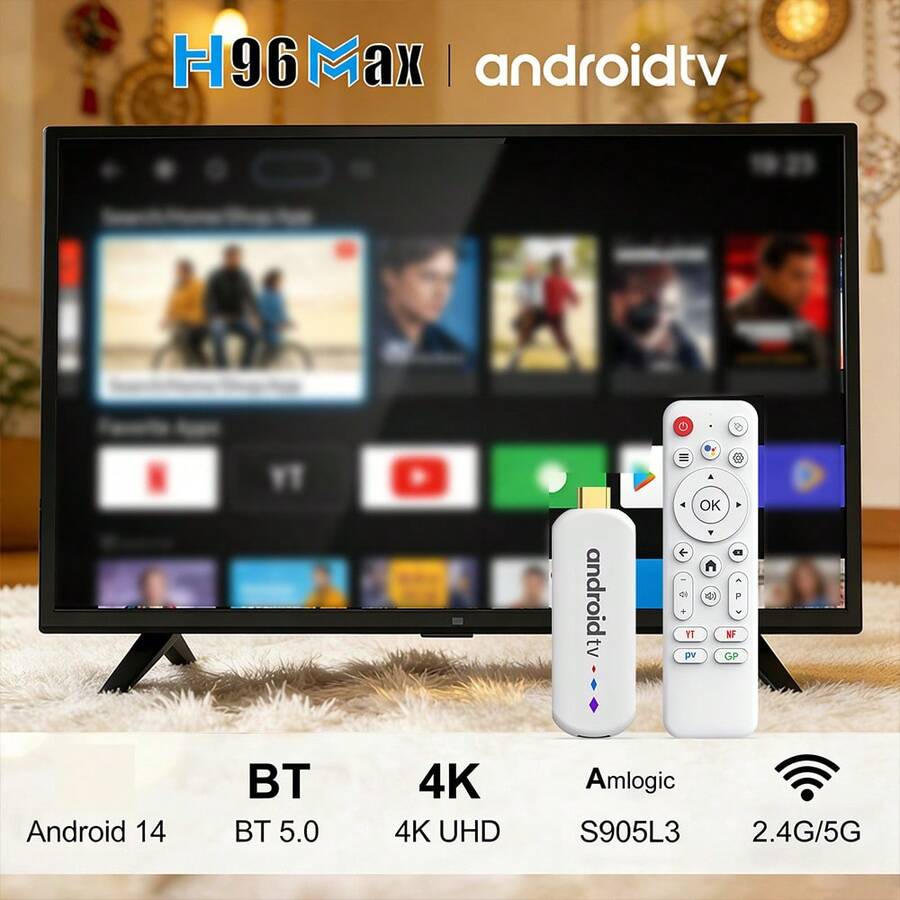 H96 MAX M20 智能电视棒，Amlogic S905L3 芯片，Android 9.0 系统，支持 2.4G/5G WiFi、蓝牙 5.0，内置多媒体播放器和蓝牙语音遥控器，是一款安卓电视盒 - 白色 - 查看 1