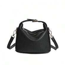 Bolso bandolera informal con textura única para mujer, con cremallera y correa para el hombro, ideal para uso diario en la oficina o fiesta. - Negro - Ver 3