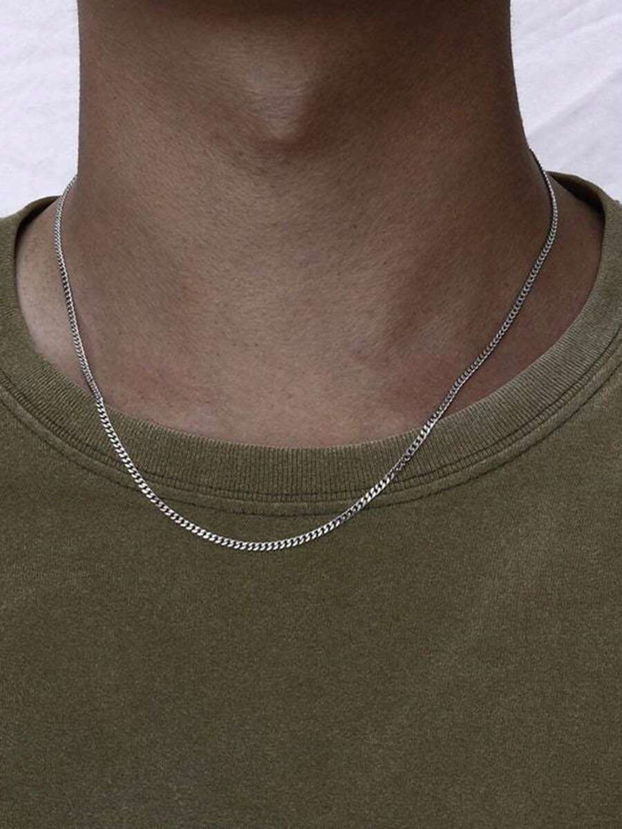 1pc Minimalist Stainless Steel Delicate Chain Necklace, Classic Men's Jewelry Gift - Necklace - View 1