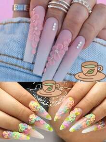 7包 - 150颗雕刻花瓣美甲装饰品，花朵美甲用品，混合尺寸金色金属珠配件，适合DIY女性美甲沙龙设计美甲装饰 - 彩色 - 查看 3