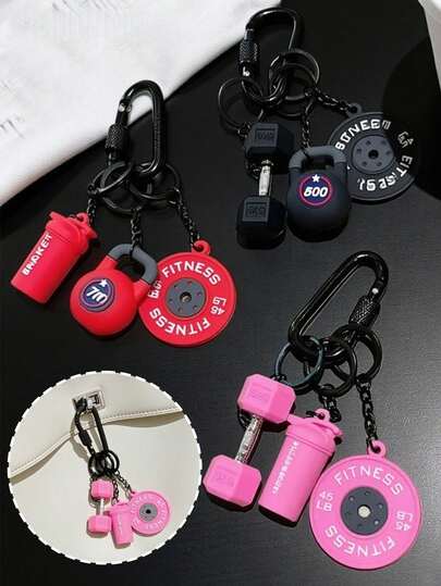 1pc Dopamine Fitness Keychain - Sports Decoration, Dumbbell Slice, Dumbbell, Kettlebell, Sports Water Bottle, Unisex Fitness Equipment Decoration, Car Pendant, Black Spring Buckle Carabiner, Birthday/Mom/Dad - Button, Bag Pendant, Clothing Decoration, Fitness Enthusiast (Multiple Colors Available) Bag Accessory With ID Holder Lanyard Car Accessory Bag Charm