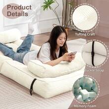 Folding Sofa Bed, Convertible Sleeper Chair With Extra Wide Seat, Oversized Foldable Floor Couch With Back Support & Pillow, Futon Mattress For Living Room/Bedroom/Adults, Single, Beige - 米色 - 查看 4
