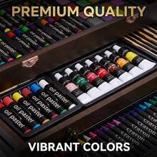 175-Pack Deluxe Wooden Art Set Drawing Painting Kit With 2 Drawing Pads, Acrylic Paints, Colored Pencils, Crayons, Paint Brush, Art Kit In Wooden Case, Gift For Artist, Adults, Teens And Kids - 棕色 - 查看 7