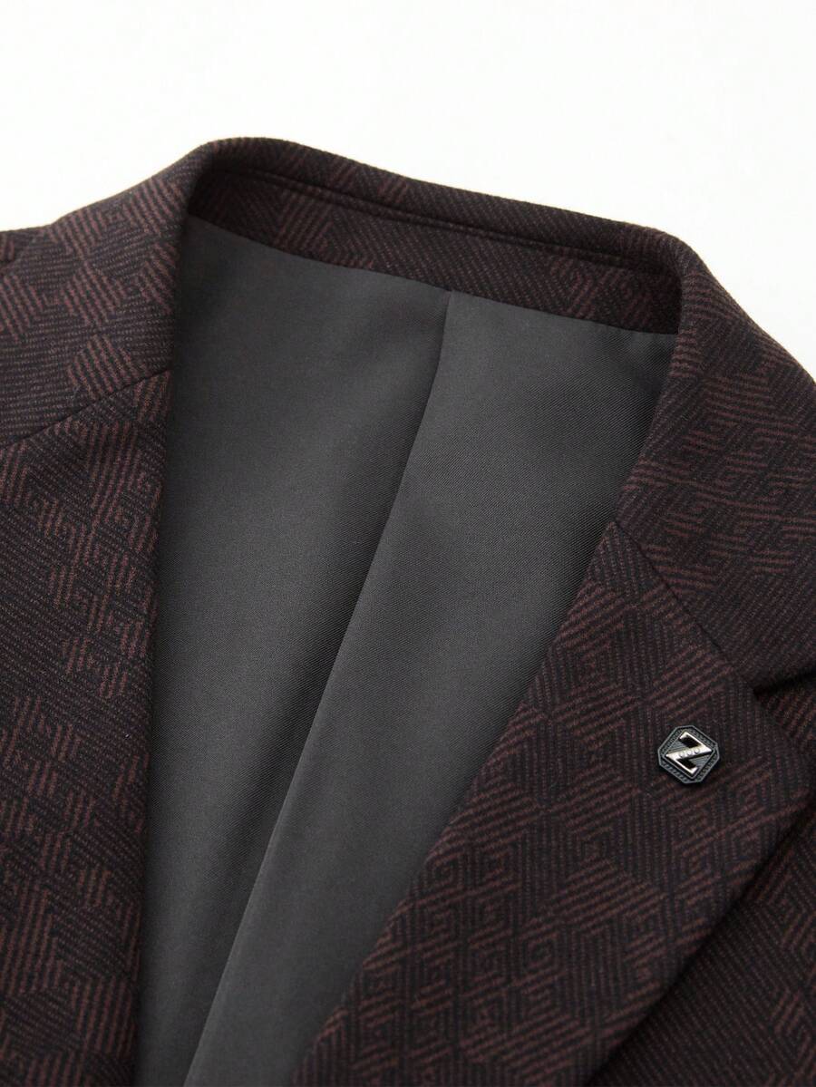 Tucano 男士深棕色图案商务西装，分叉翻领设计，双排扣，精致翻领，修身剪裁，适合办公室会议、通勤以及作为必备的商务休闲单品。